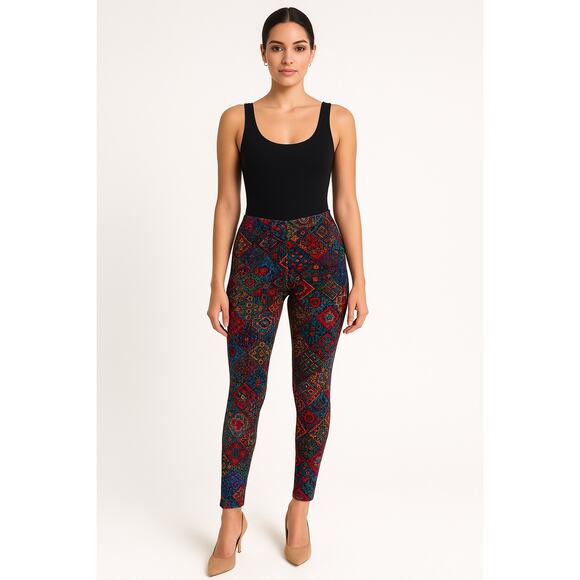 Vintage Ymaginer Patchwork Red Velvet Leggings Made in France 90s Trippy Print - Picture 12 of 12